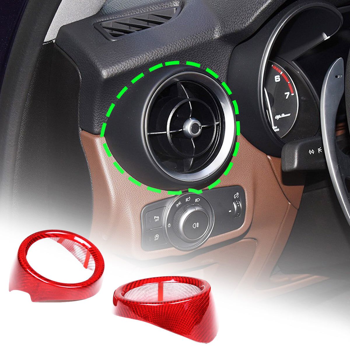 For Alfa Romeo Stelvio 17+ Red Real Carbon fiber Side Air Vent Outlet Cover Trim 5