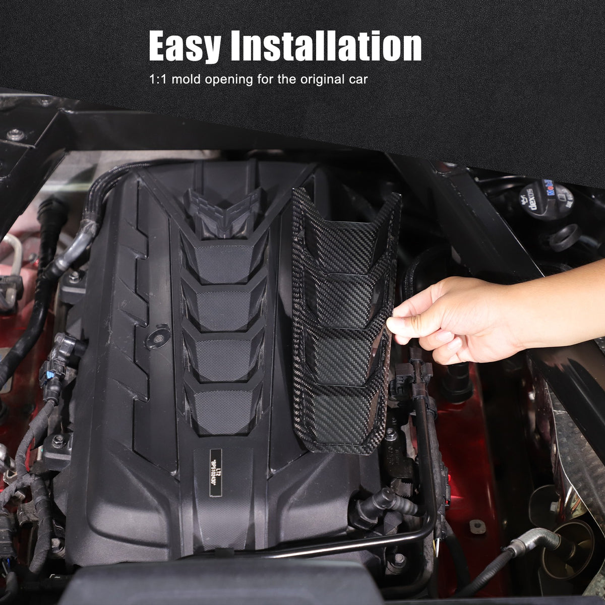 5pcs Real CARBON FIBER Engine Bay Trim Panel Cover Set For Corvette C8 2020-2026 12