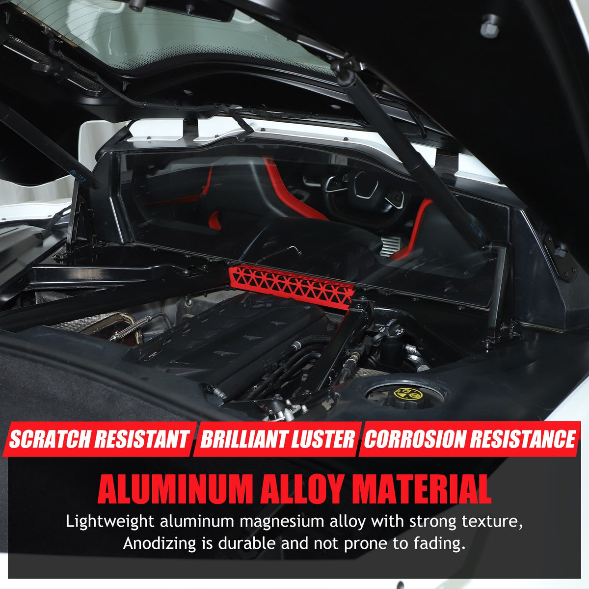 Red Aluminum Engine Bay Strut Bar Connecting Trim Cover For Corvette C8 2020+ 14
