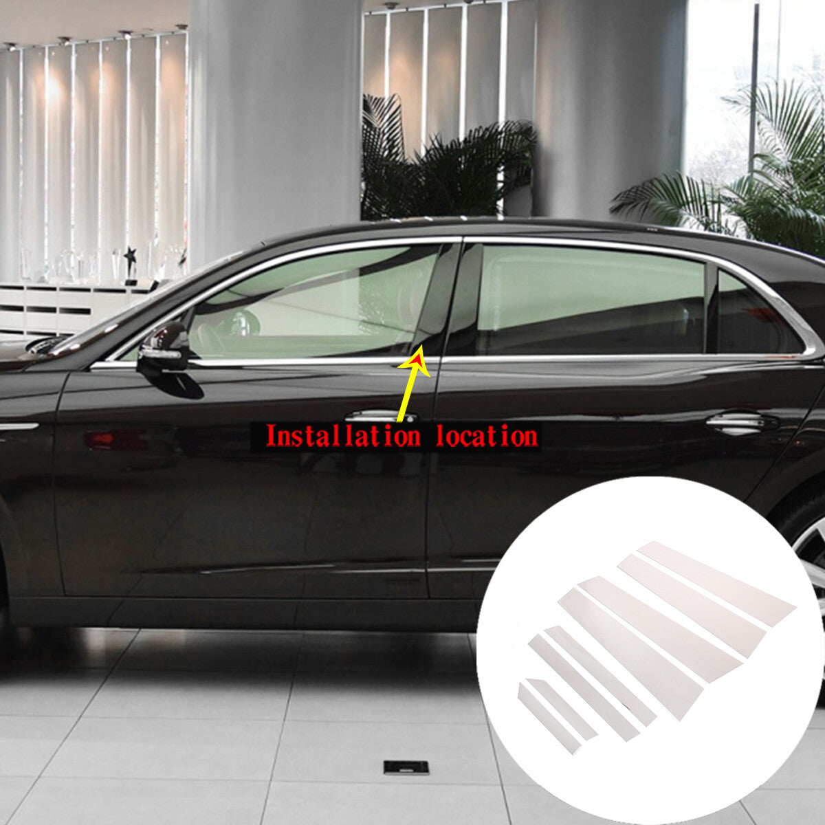 Silver Pillar Posts Cover Door Trim Window Decal For Bentley Flying Spur 13-19 2