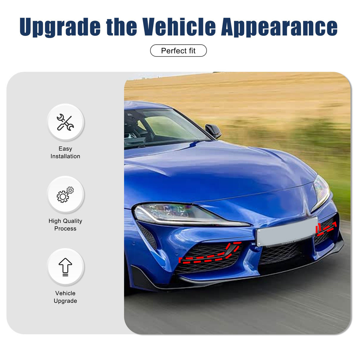 Red Real Carbon Fiber Front Bumper Side Grill Trim For Toyota Supra A90 19+ 15