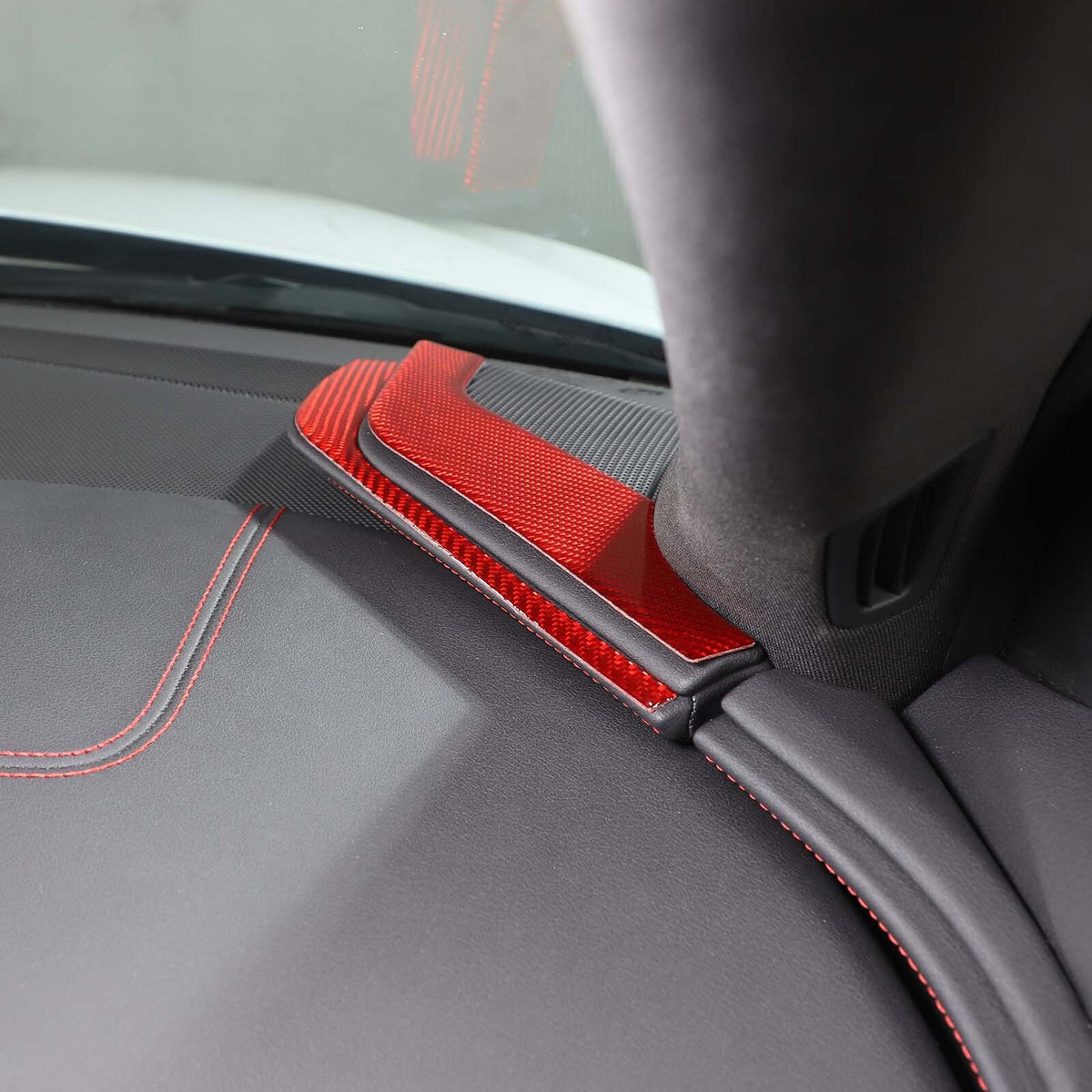Red Soft Carbon Fiber Interior Decor Trim Kit Cover Set For Corvette C8 20-25 193