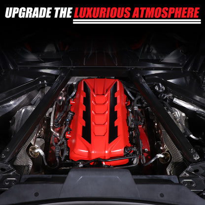 Red Engine Bay Panel Cover Trim in Edge Black For Corvette Coupe C8 2020-2026 US 12