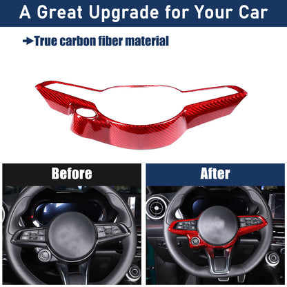 Red Real Carbon Fiber Steering Wheel Cover Trim For Alfa Romeo Tonale 2022-2024 11