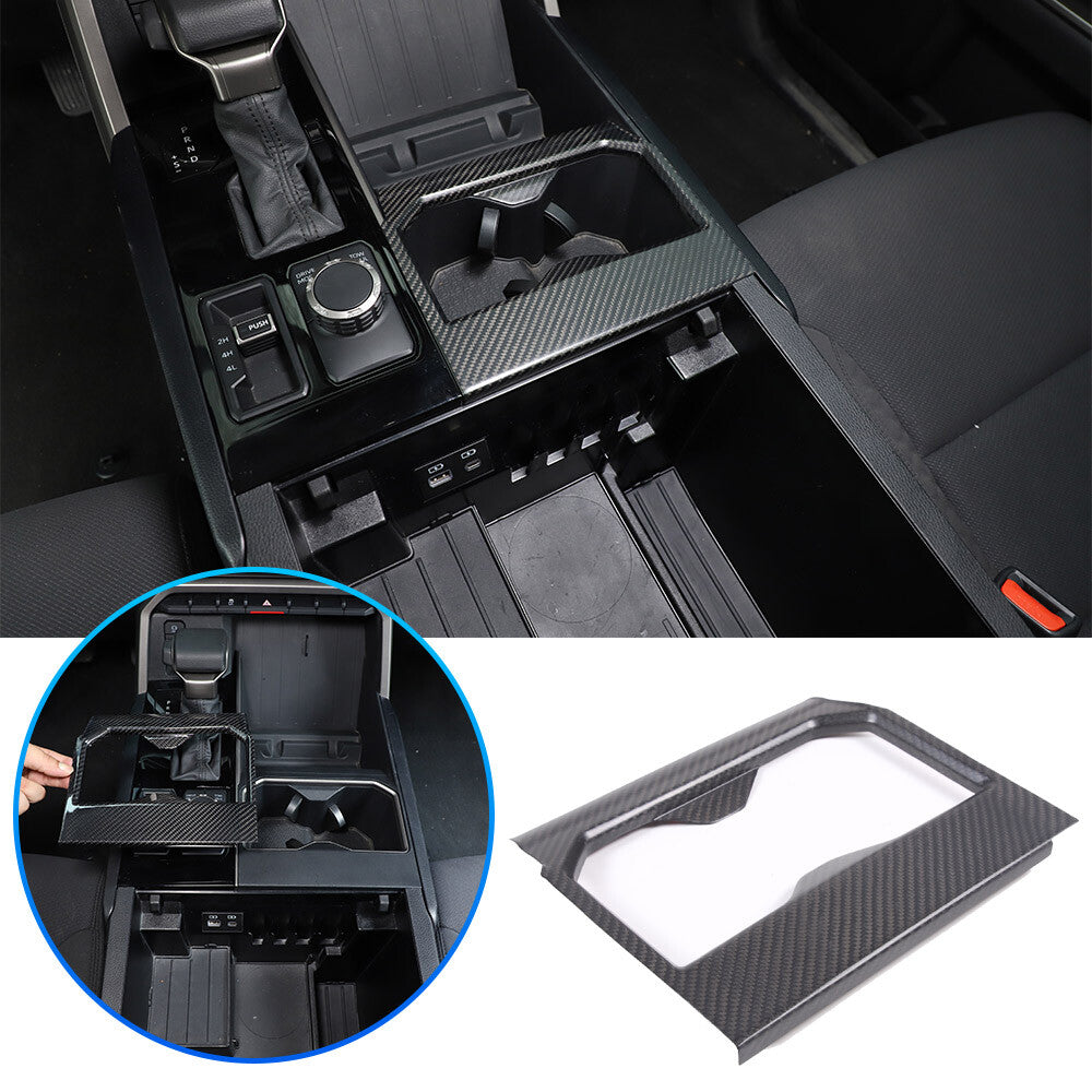 Matte Real Carbon fiber Center Front Cup Holder Cover Trim For Toyota Tundra 22+ 1