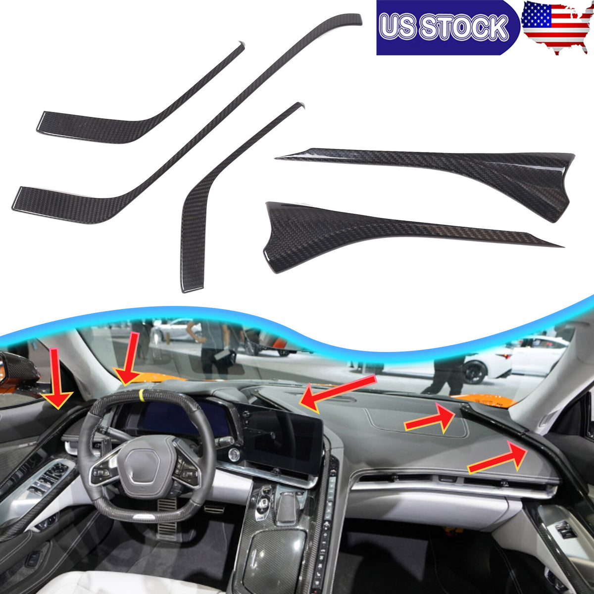 Real Carbon Fiber Center Side Window Dashboard Trim Kit For Corvette C8 20-26 1