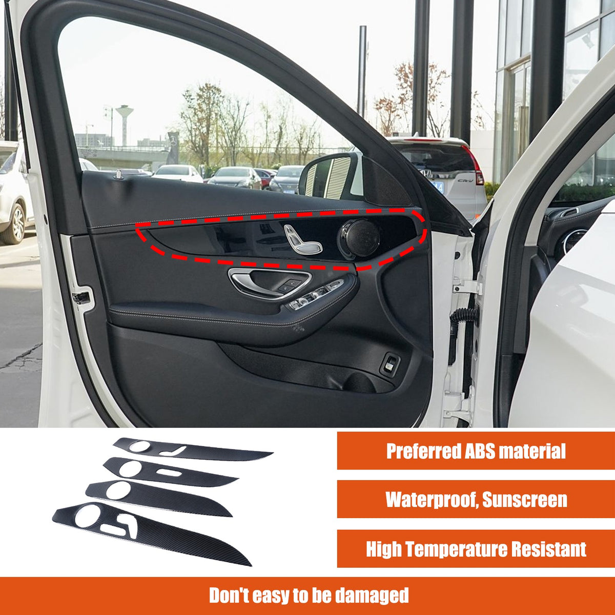 ABS Carbon Fiber Interior Door Panel Trim Cover For Benz C-Class W205 2015-21 US 22