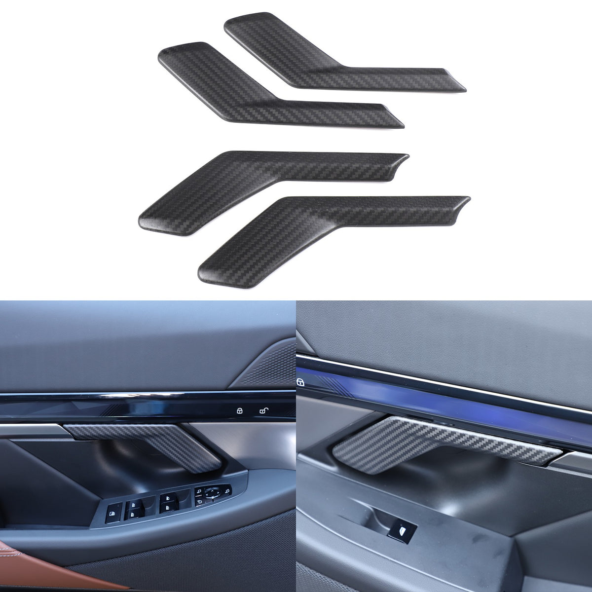 Matte Real Carbon Fiber Inner Door Handle Cover Trim For BMW 5 Series G60 2024+ 24