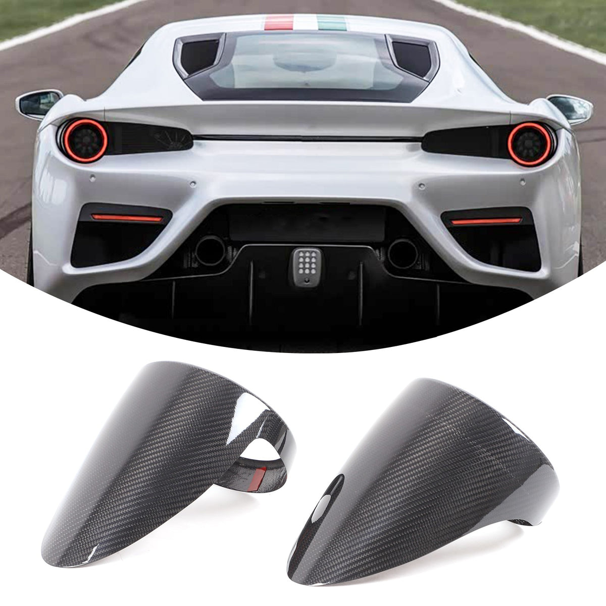 Real Dry Carbon Fiber Rear Tail Light Trunk Lamp Trim For Ferrari 458 2011-2016 2