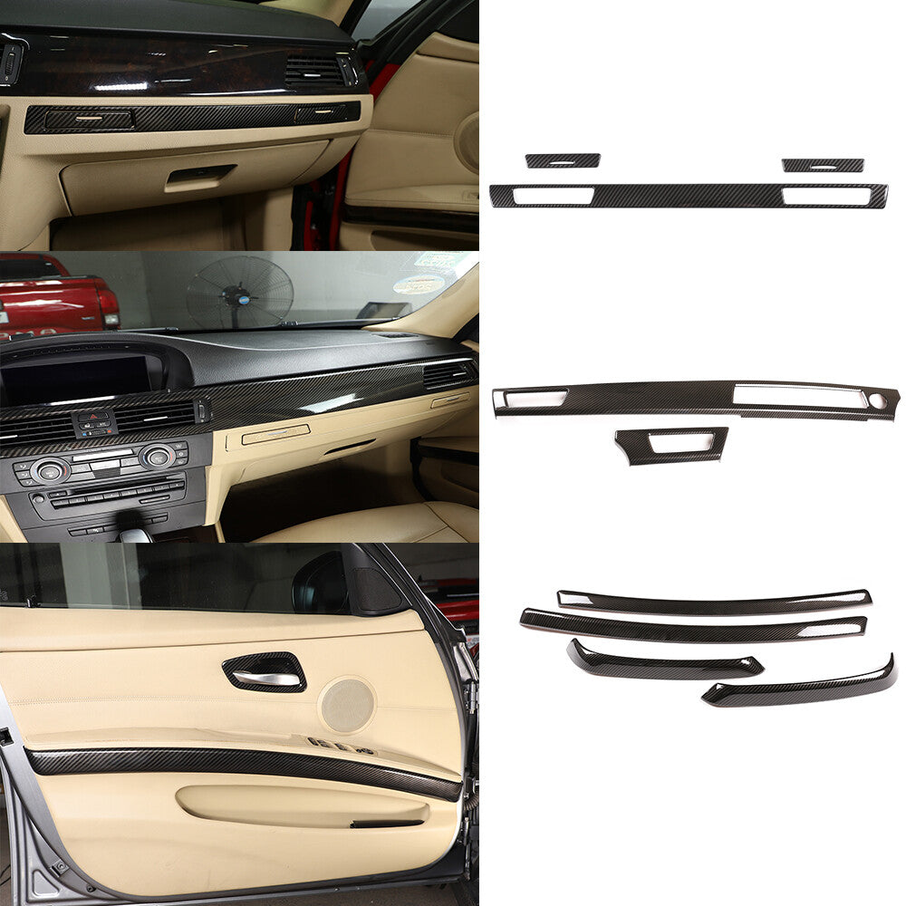 9pcs ABS Carbon Interior Dashboard Panel trim For BMW 3 Series E90 05-12 1