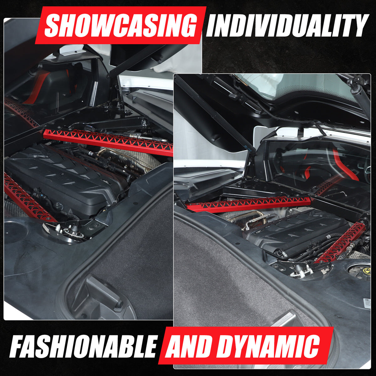 Hollowe Red Engine Bay Crossmember Panel Trim Cover For Corvette C8 Coupe 20+ US 9