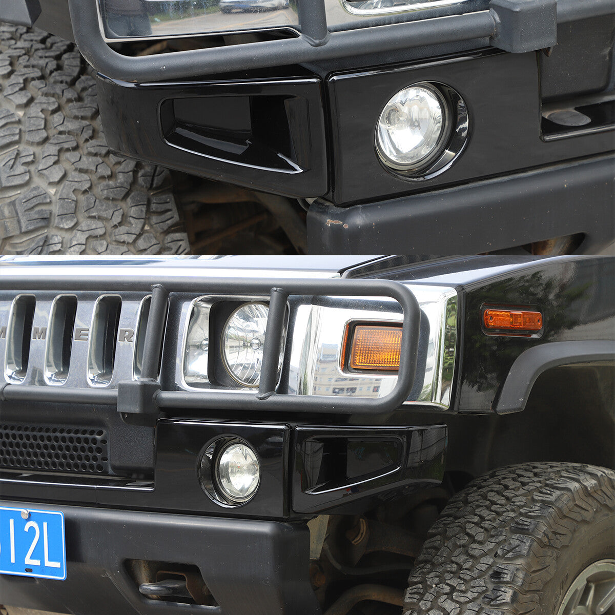 Glossy Black Front Bumper & Side Cover Trim Kit For Hummer H2 SUV SUT 2003-2009 4