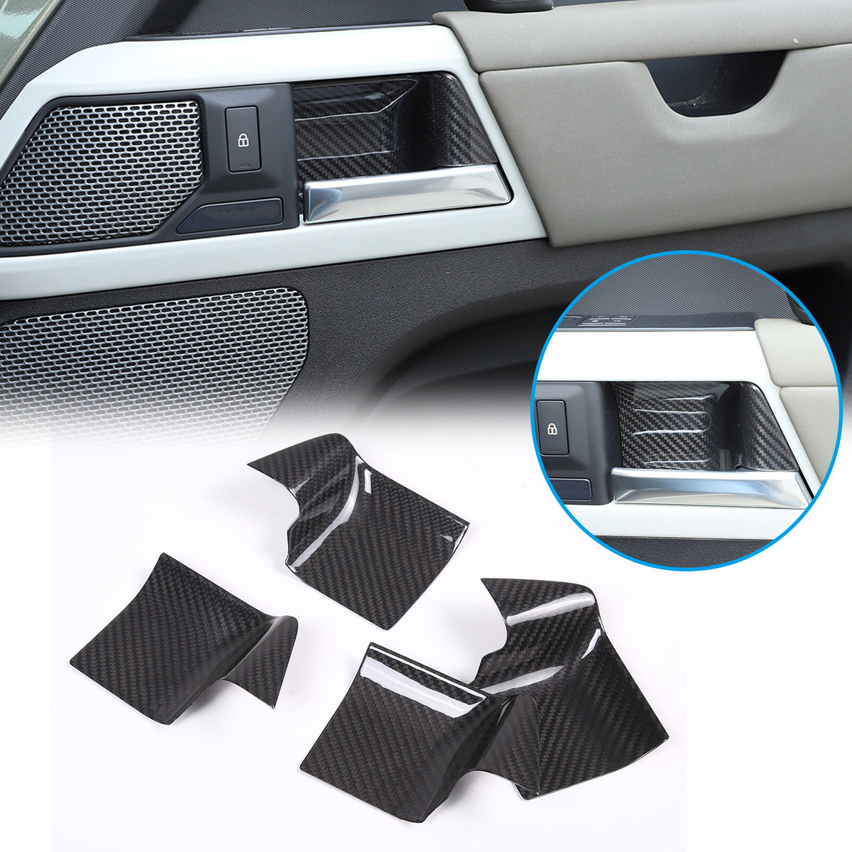 Real Carbon fiber Inner Door Handle Bowl Cover Trim For LR Defender 110 2020-24 3