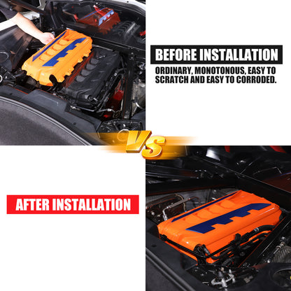 Orange Engine Bay Panel Cover Trim in Edge Blue For Corvette Coupe C8 2020-2026 12