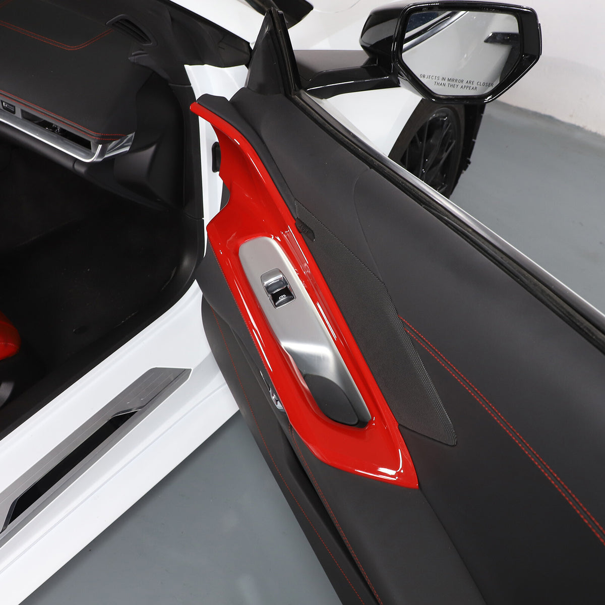 Red ABS Interior Door Window lift Panel Trim Cover Fits For Corvette C8 2020-26 10