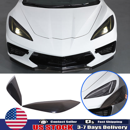 Smoked Black Front Headlight Headlamp Blackout Cover Trim For Corvette C8 20+ US 1