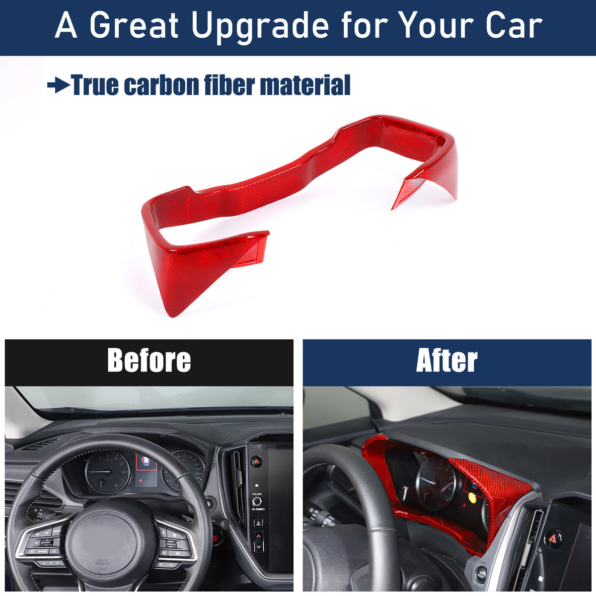Red Real Carbon Fiber Center Dashboard Trim For Subaru Crosstrek 24+ 4