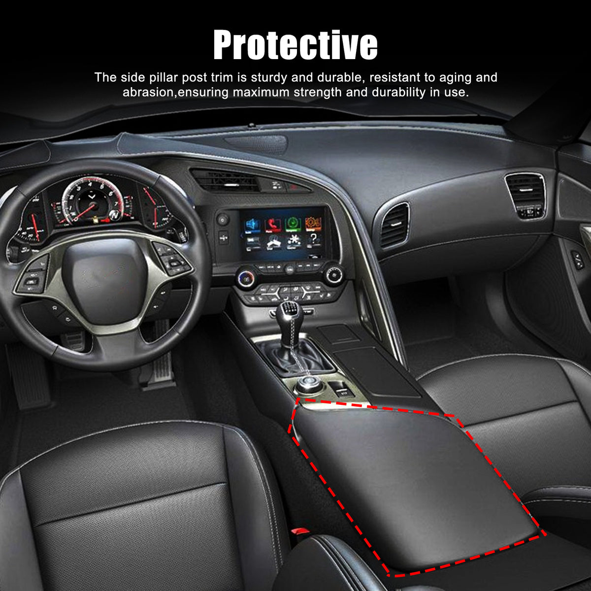 Red Real Carbon Fiber Center Console Armrest Box Cover Trim For Corvette C7 14+ 15