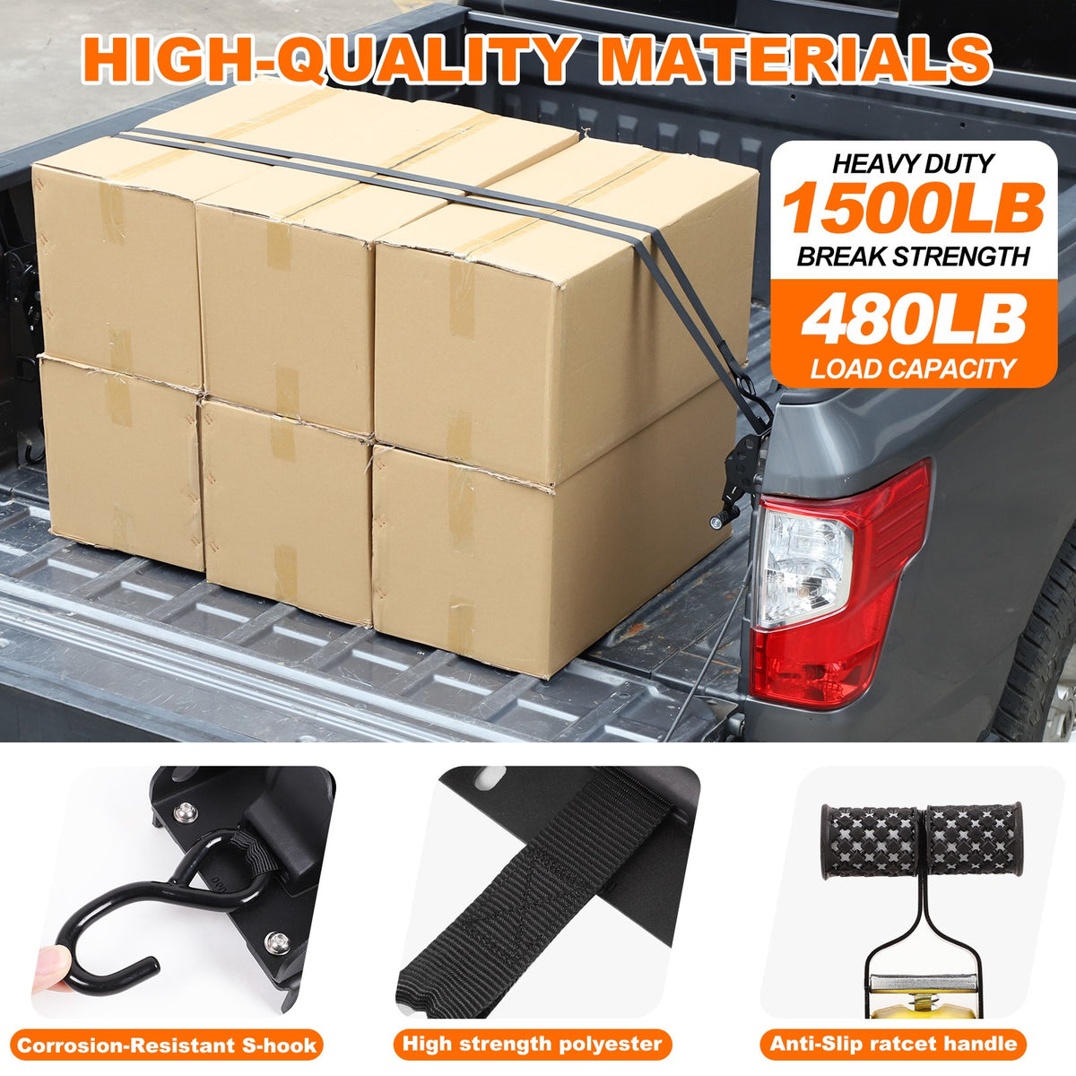 Carbon Steel Truck Bed Tie Down Ratchet Strap For Nissan Titan 2016-2023 6
