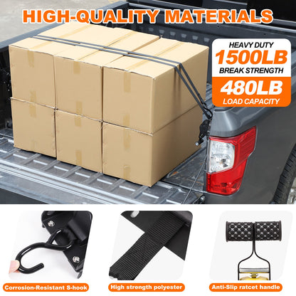 Carbon Steel Truck Bed Tie Down Ratchet Strap For Nissan Titan 2016-2023 6