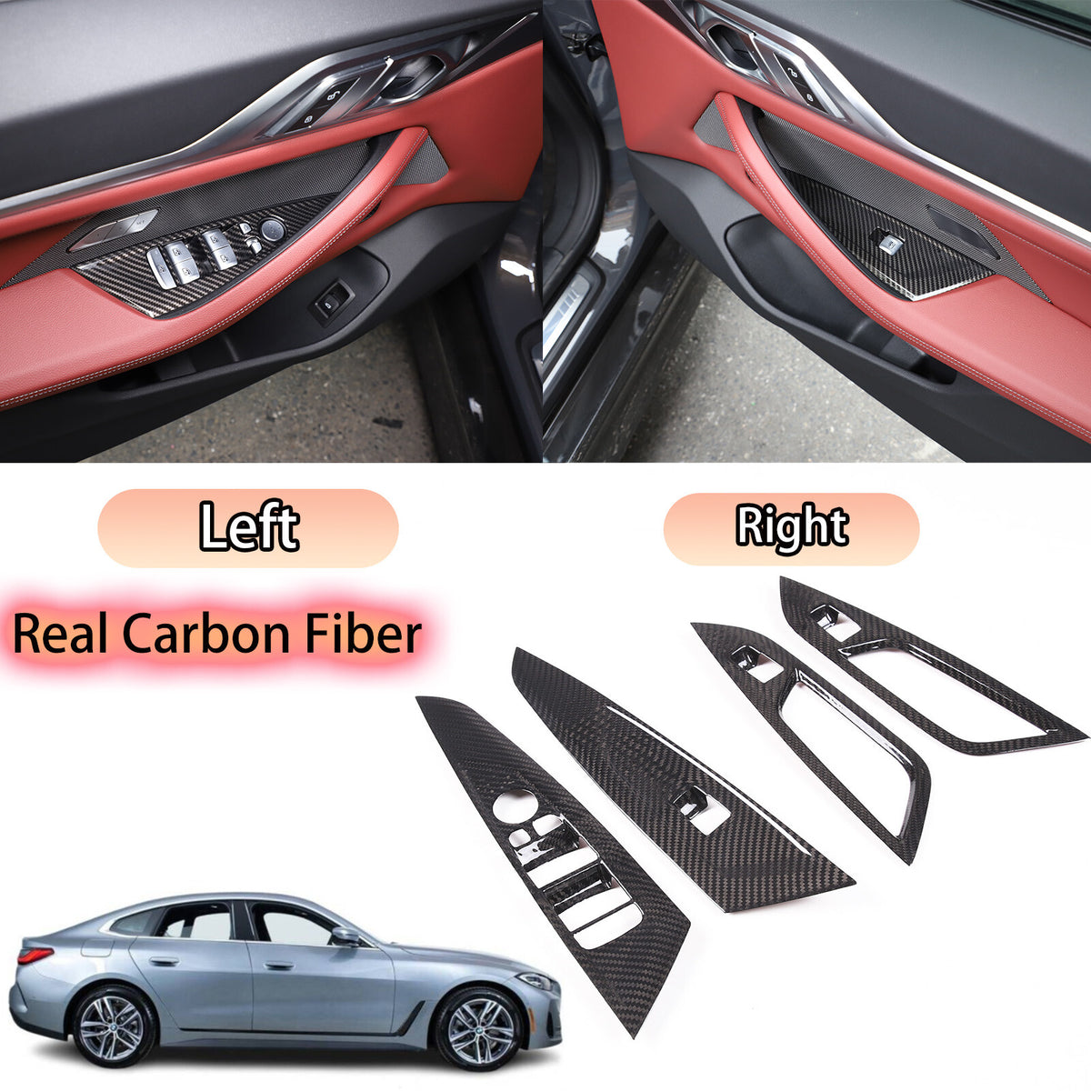 Real Carbon Fiber Window Lift Trim Cover For BMW 4 Series G26 Gran Coupe 22-24 1