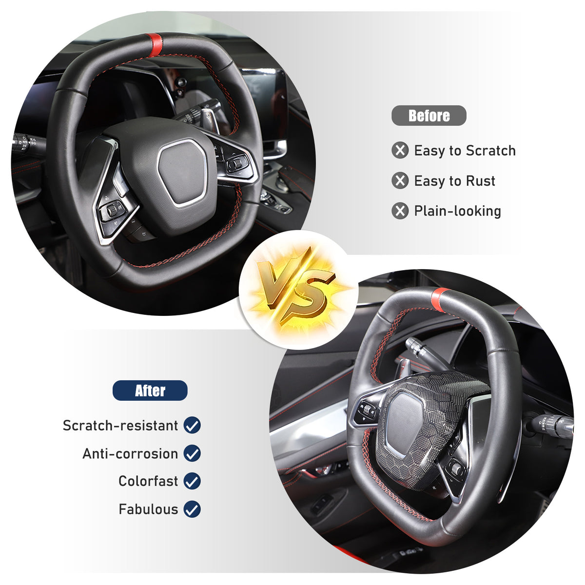 Real Honeycomb Carbon Fiber Steering Wheel Center Surround Cover For C8 Corvette 13