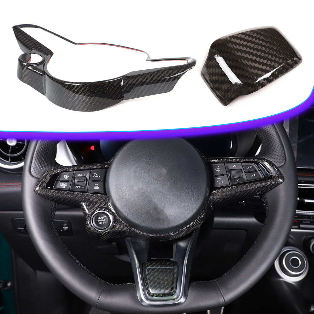 Real Carbon Fiber Steering Wheel Cover Trim Set for Alfa Romeo Tonale 23-24 1