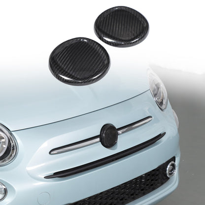 Real Carbon Fiber Front & Rear Emblem Cover Trim For Fiat 500 312 2016+ 19