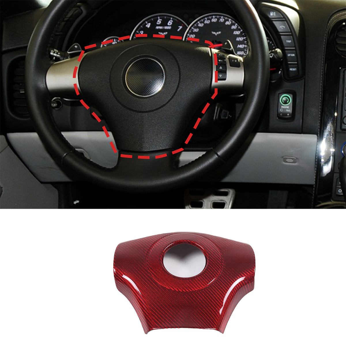 Red Real Carbon Fiber Steering Wheel Center Trim Sticker For Corvette C6 2005-13 13