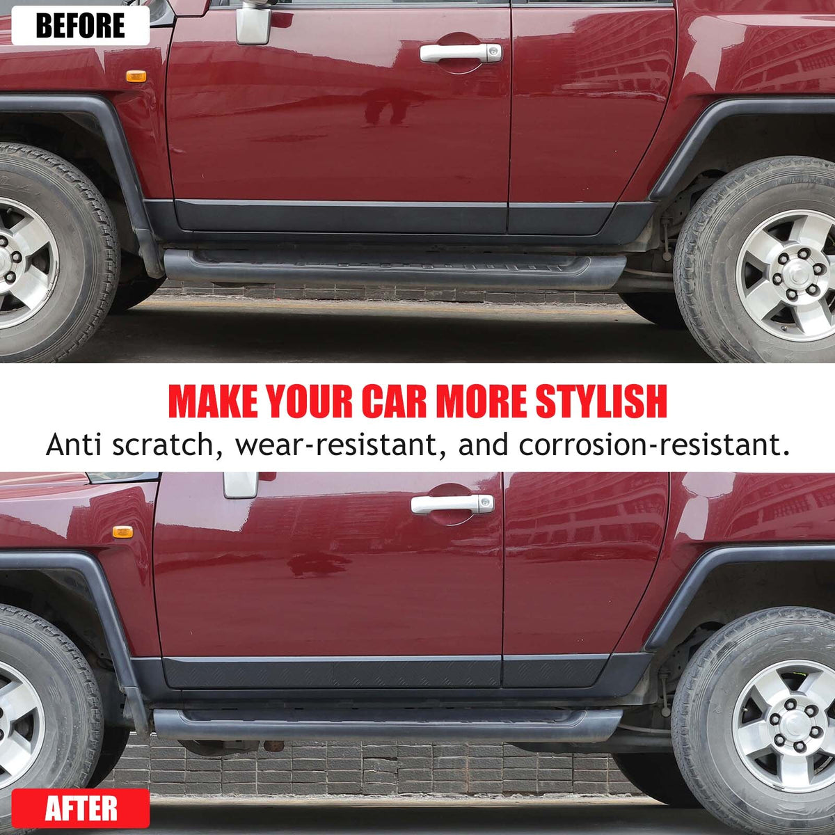Black Alloy Car Body Door Side Molding Trim For Toyota FJ Cruiser 2007-21 19