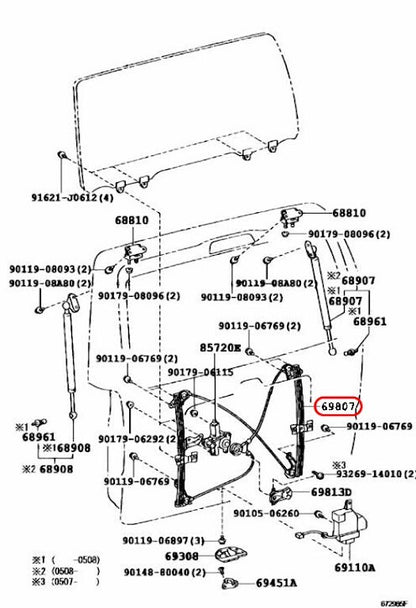 TOYOTA Genuine 4Runner Tailgate Power Window Regulator 2003-2009 69807-35020 OEM 3