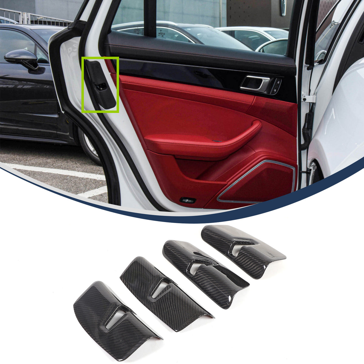 Real Carbon Fiber Interior Door Lock Trim Cover For Porsche Panamera 17-23 3