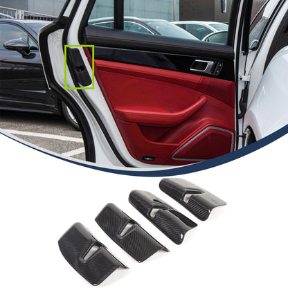 Real Carbon Fiber Interior Door Lock Trim Cover For Porsche Panamera 17-23 3