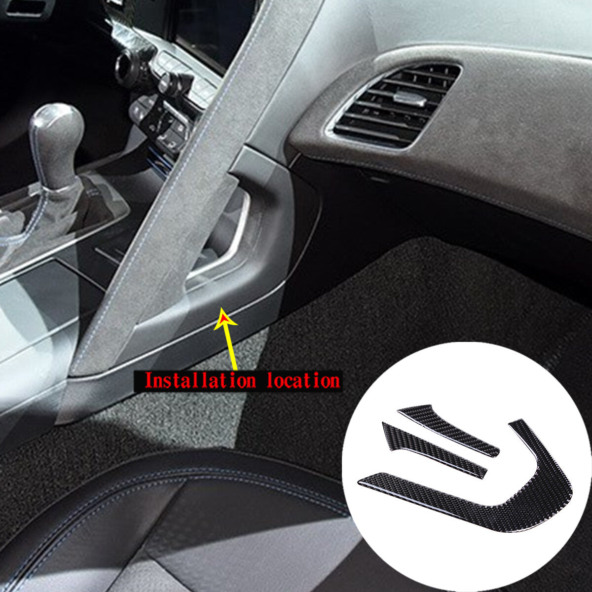 10pcs Carbon Fiber Interior Set Cover Trim For Corvette C7 14-19 5