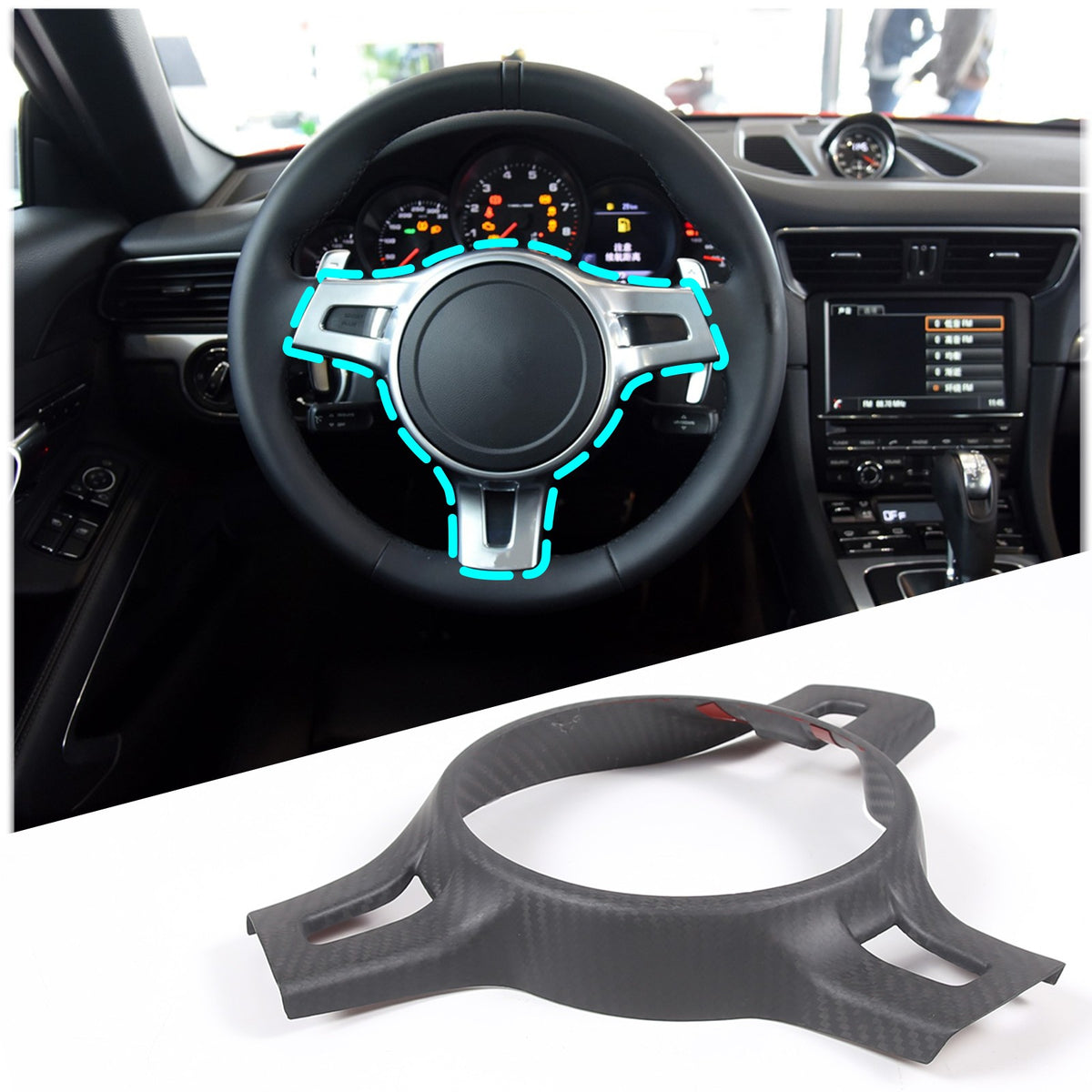 Matte Dry Real Carbon Fiber Steering Wheel Trim For Porsche 911 2010-2015 1