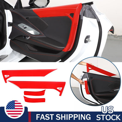 ABS Red Inner Interior Door Panel Cover Trim For Corvette C8 Z51 Z06 2020-26 US 1