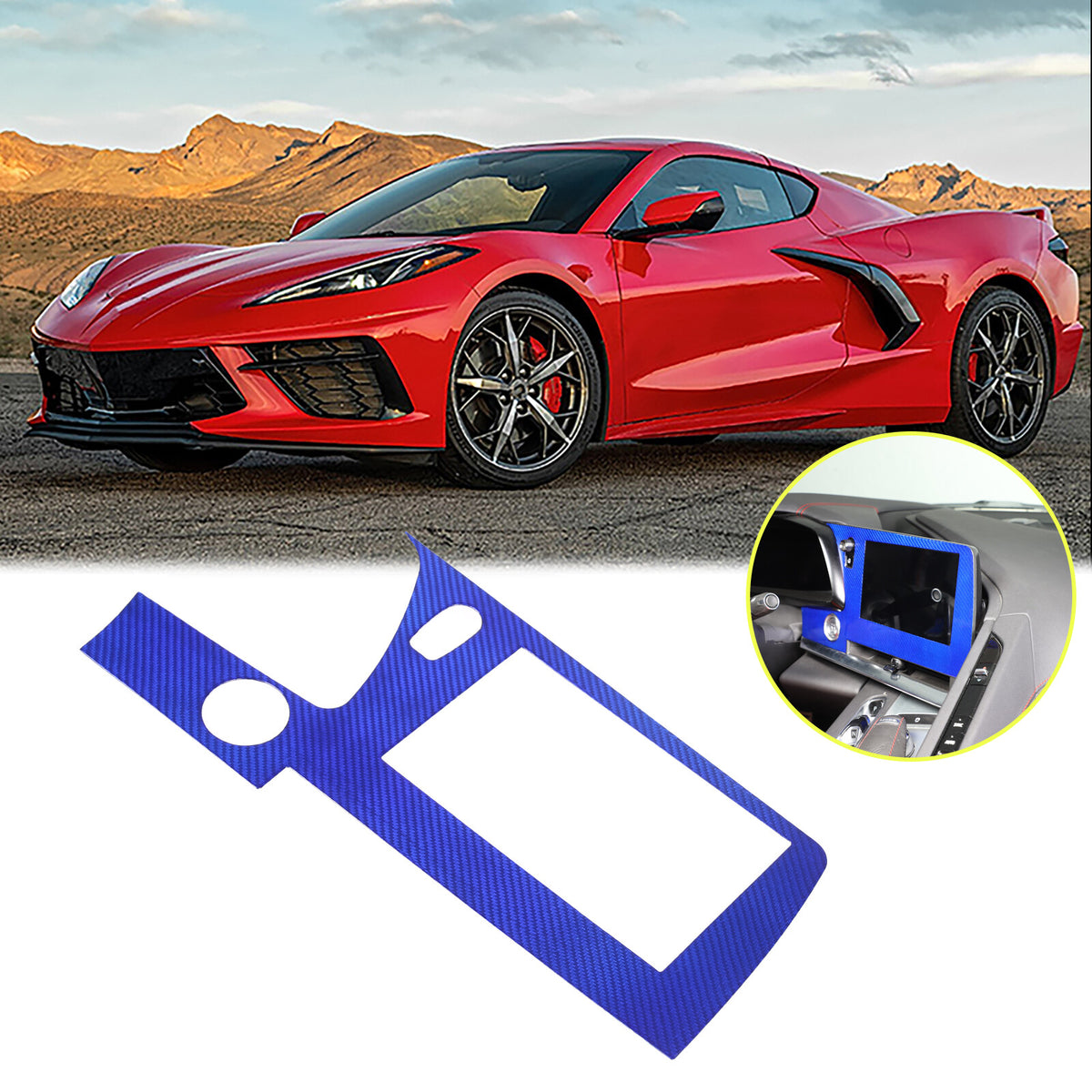Blue Real Carbon Fiber Dashboard Navigation Srceen Trim Cover For Corvette C8 17
