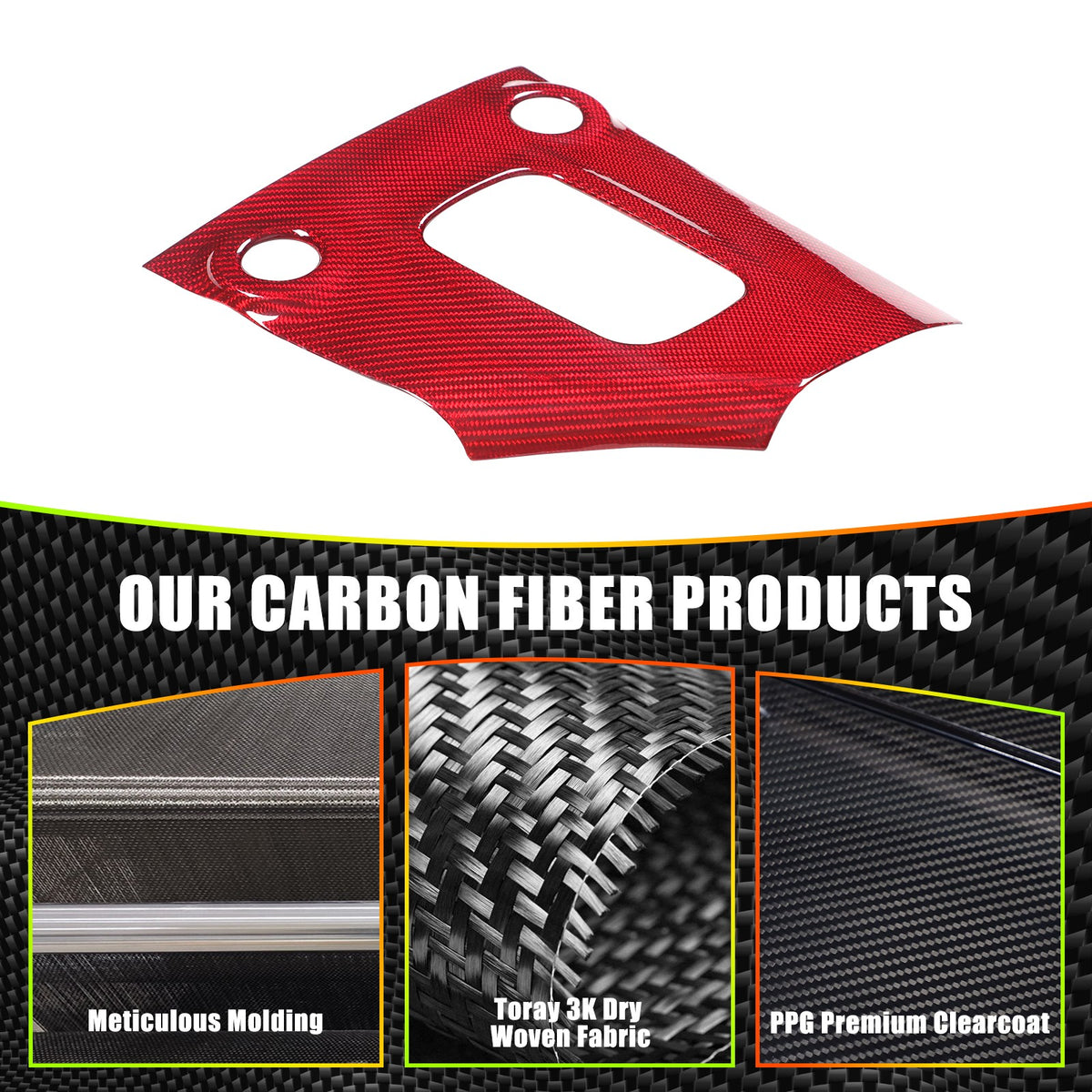 Red Real Carbon Fiber Gear Shift Panel Cover Trim For Nissan Z RZ34 400Z AT 23+ 14