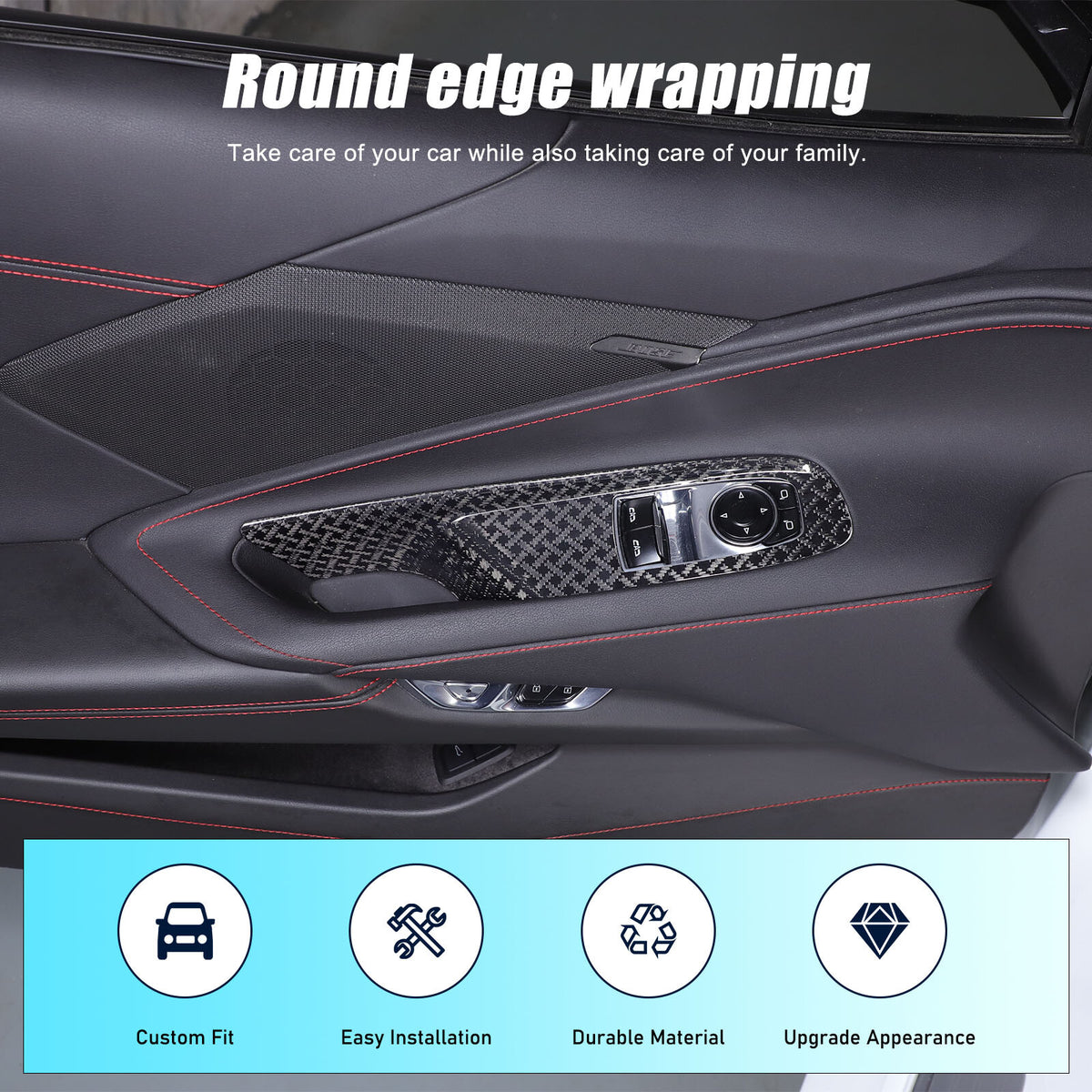 Real Carbon Fiber Window Lift Button Frame Trim For Corvette C8 Coup 2020-2026 22