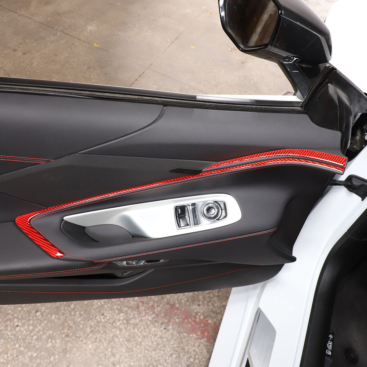 Red Soft Carbon Fiber Interior Decor Trim Kit Cover Set For Corvette C8 20-25 212