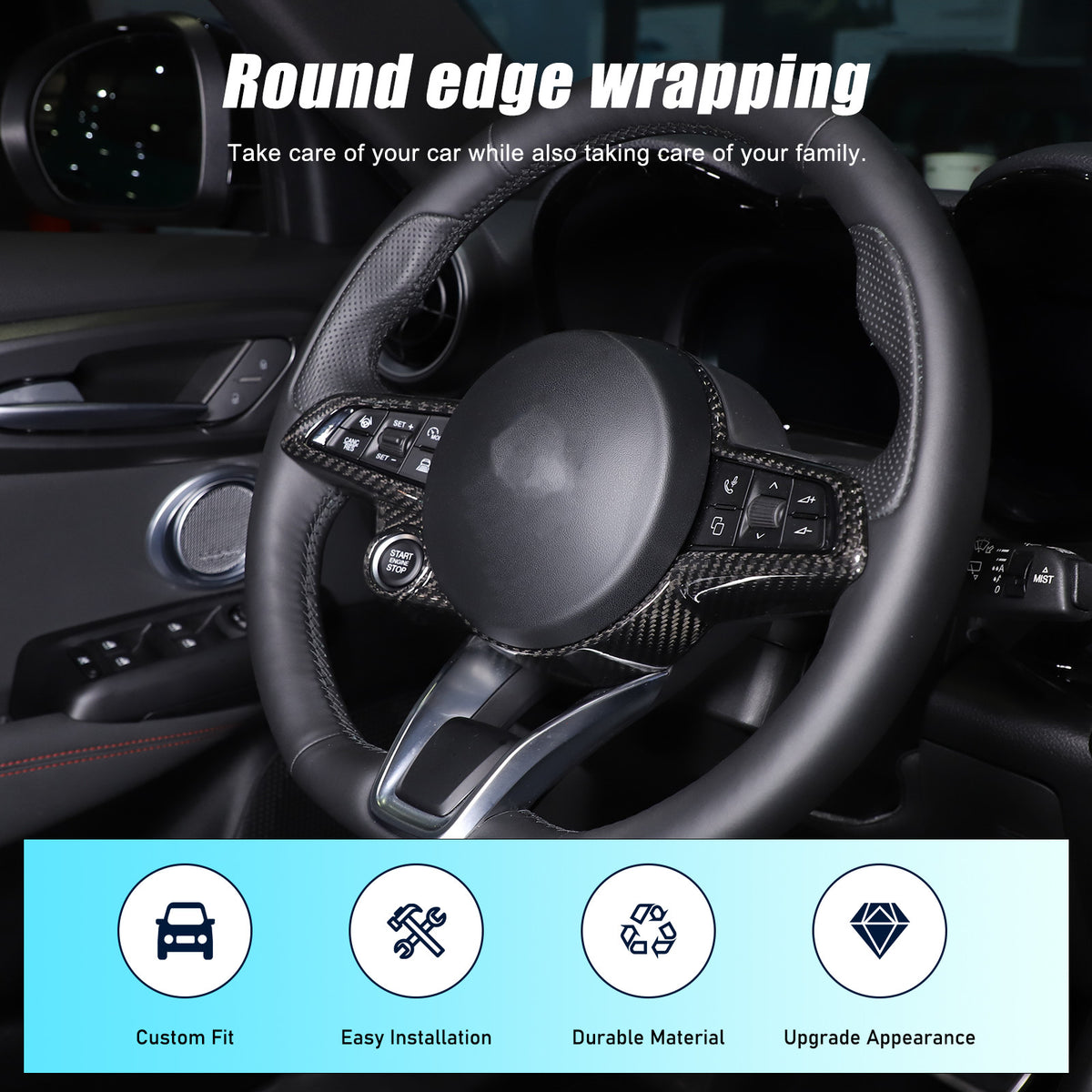 Real Carbon Fiber Steering Wheel Cover Trim For Alfa Romeo Giulia/Stelvio 2020+ 20