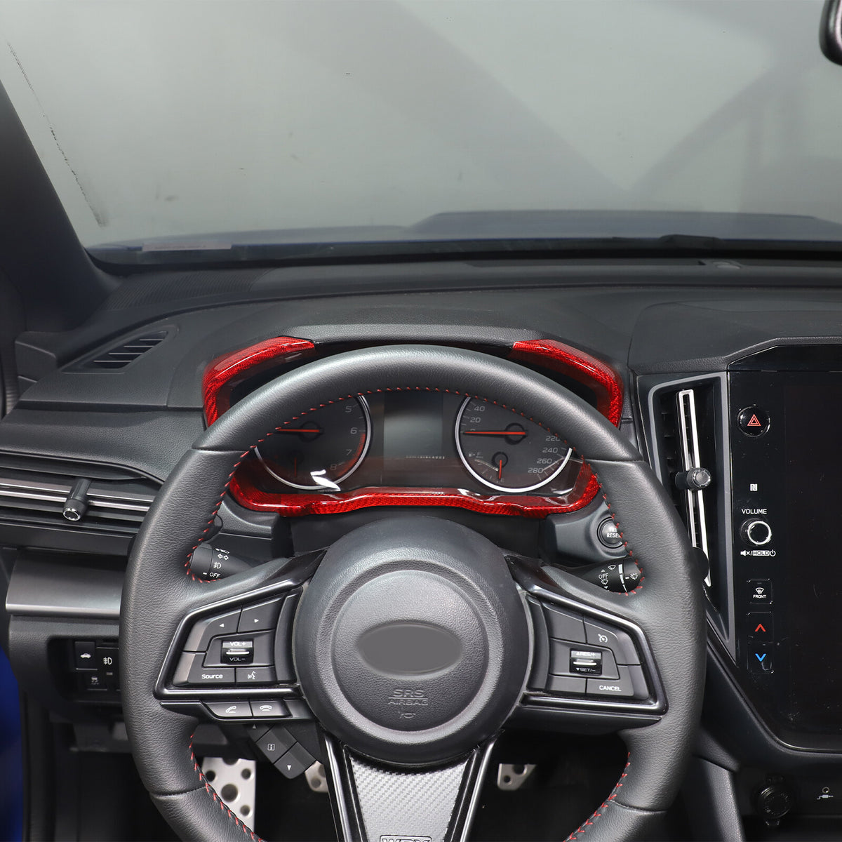 Red Real Carbon Fiber Center Console Dashboard Trim For Subaru WRX 2022+ 12