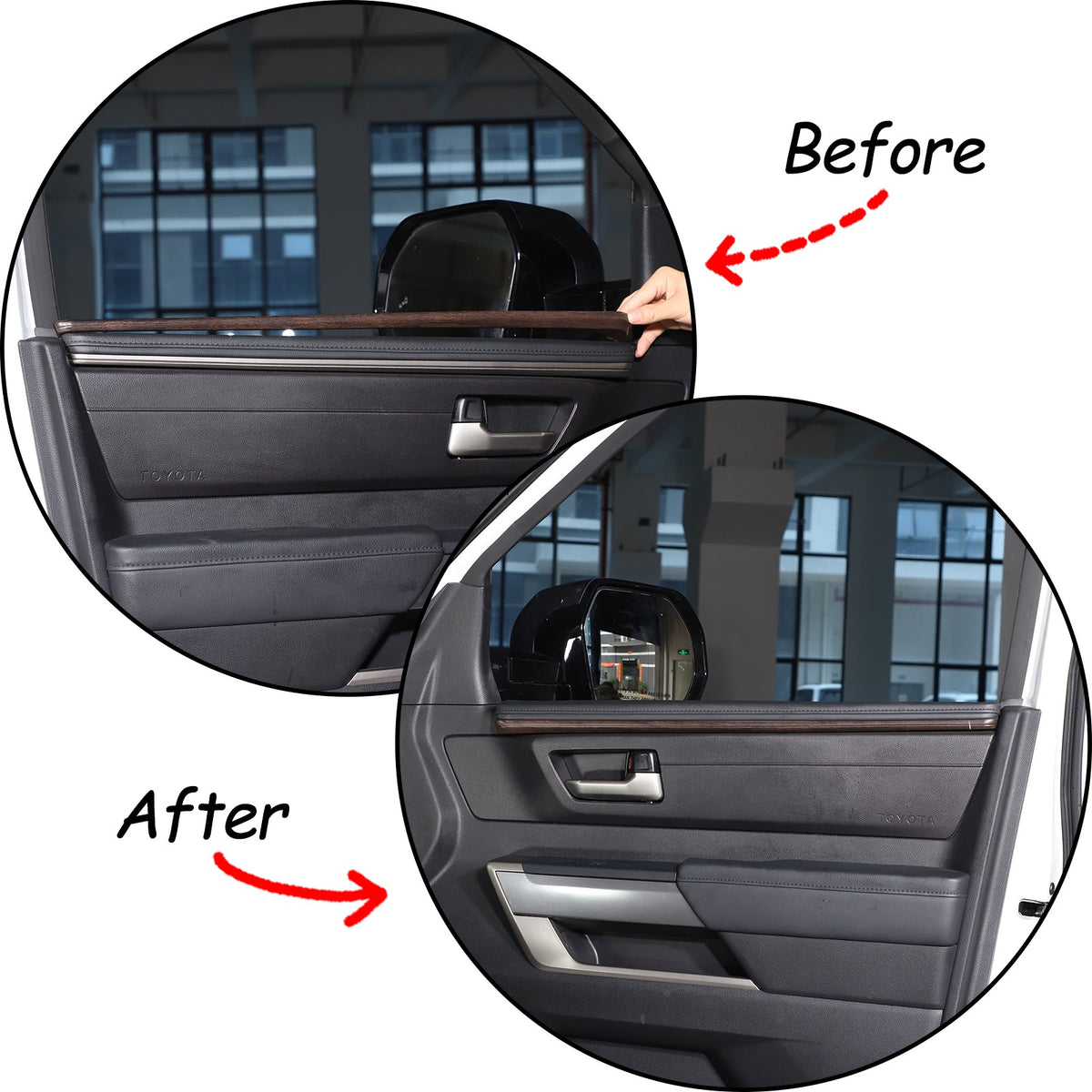 Wood Grain ABS Inner Upper Door Panel Trim For Toyota Tundra CrewMax Cab 2022+ 19