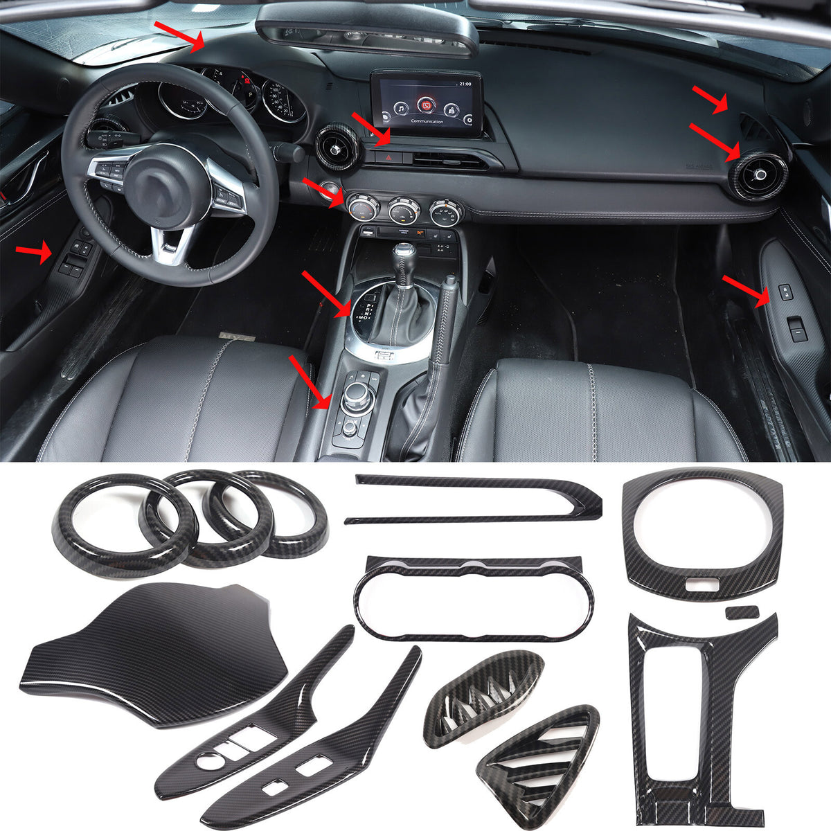ABS Carbon Interior Set Panel Decor Cover Trim Kit For Mazda Miata MX5 MX-5 16+ 1