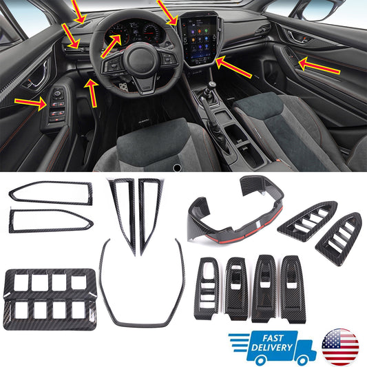 ABS Carbon Fiber Interior Center Console Cover Trim Set for Subaru WRX VB 22-24 1