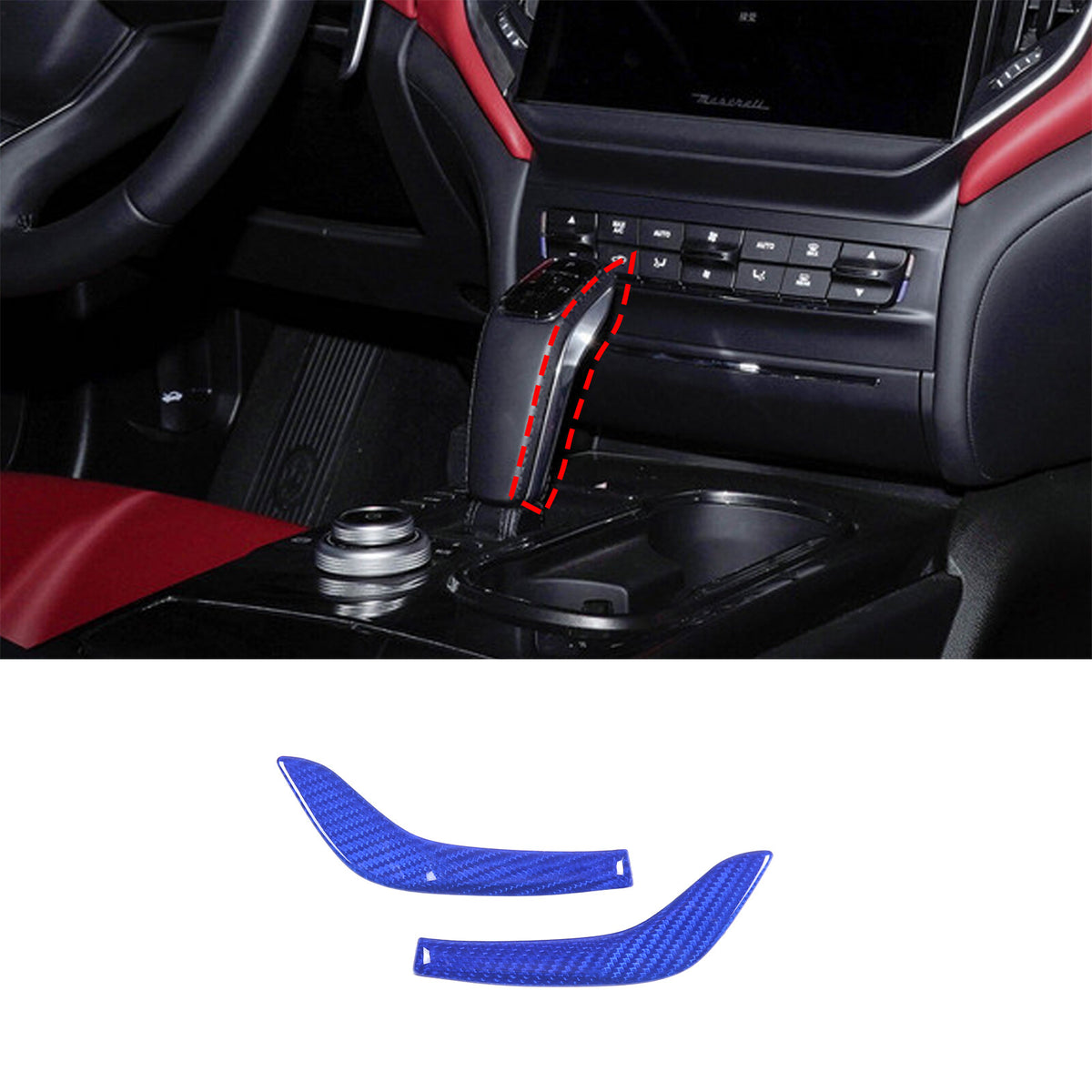 Blue Real Carbon Fiber Gear Shift Knob Side Trim Cover For Maserati Ghibli 19-23 13
