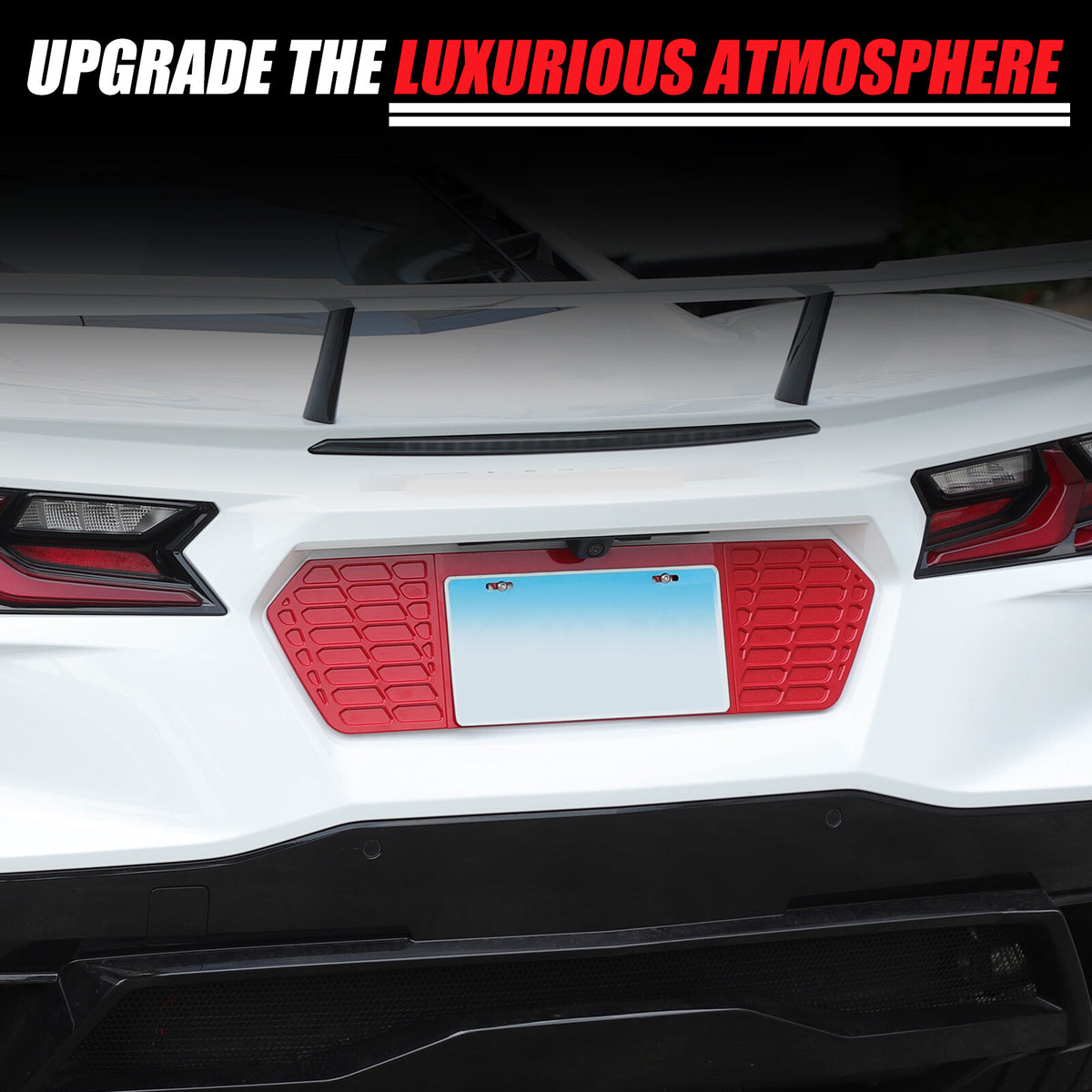 Red Alloy Rear License Plate Filler Frame Trim Cover For Corvette C8 2020-25 17