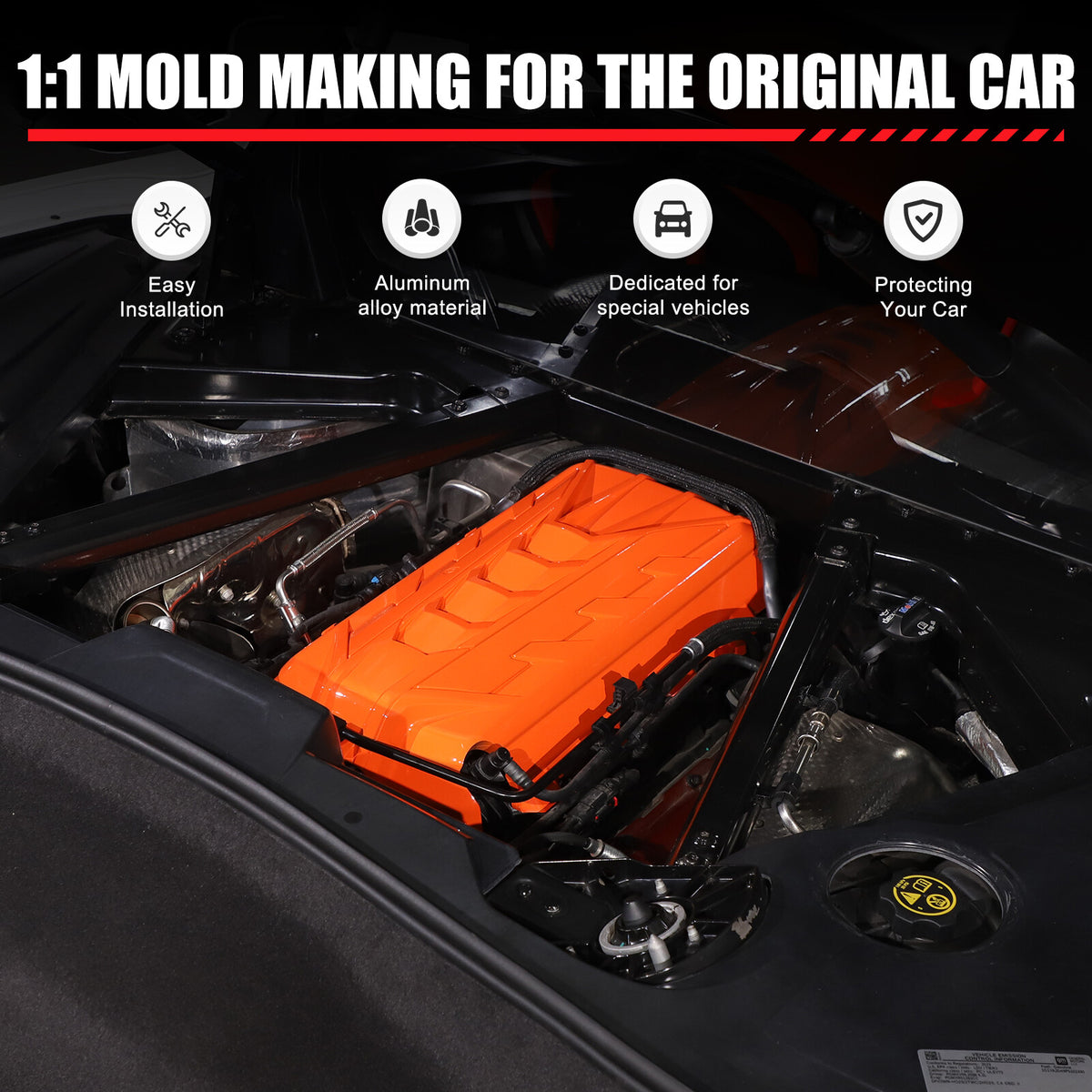 Orange Engine Bay Panel Cover Trim in Edge Yellow For Corvette C8 2020-26 8