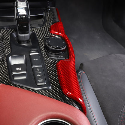 Red Carbon Fiber Console Gear Shift Side Trim Cover For Toyot-a Supra 2019-24 8