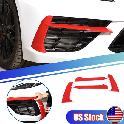 Sports Red Front Bumper Fog Light Lamp Trims for Corvette C8 2020-2025 US 1
